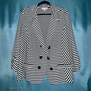 Dress Barn Striped Black White Knit Blazer Jacket 3x